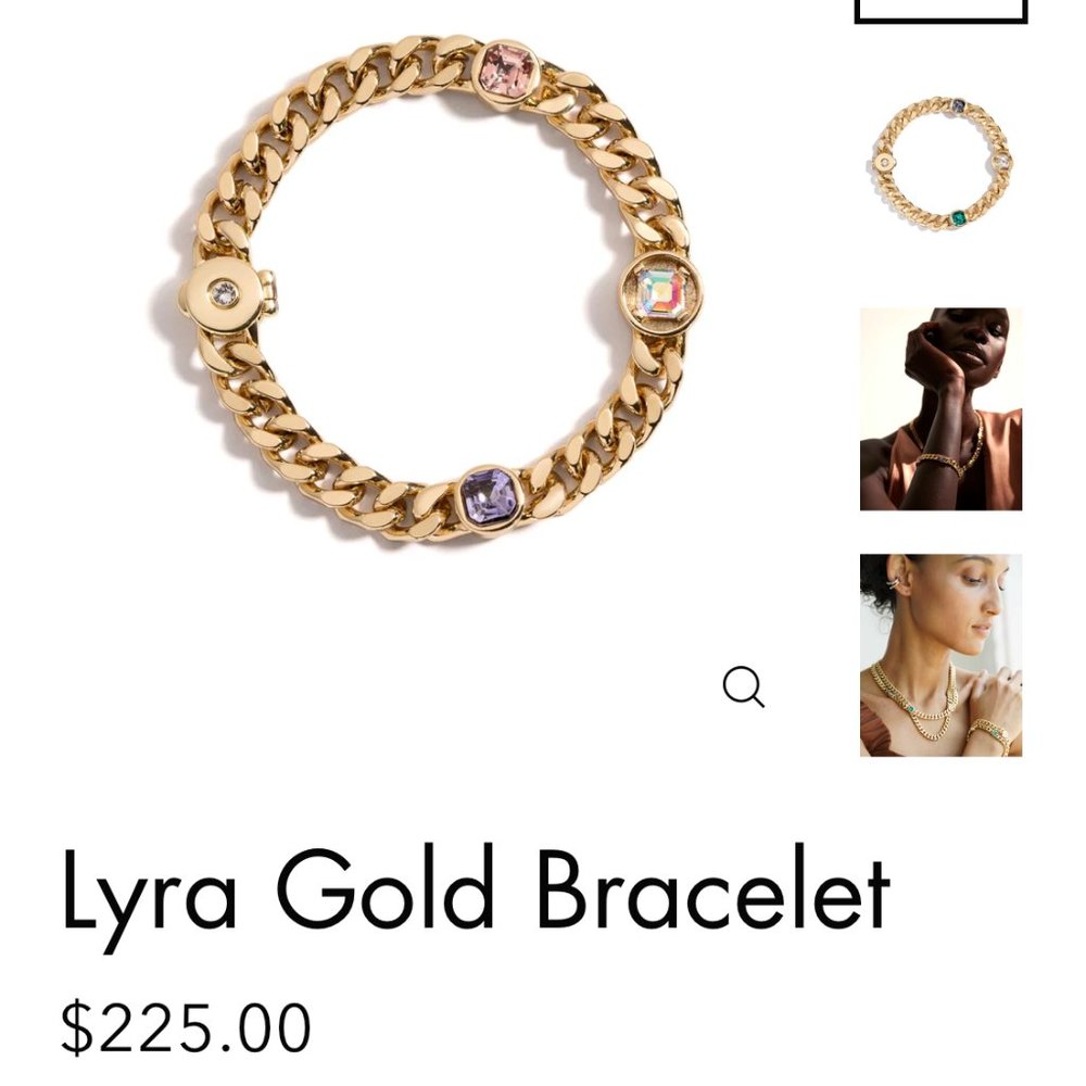 NWOT Demarson Lyra 7" gold chain bracelet with gemstones